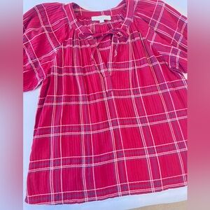 LOFT Red Plaid Blouse